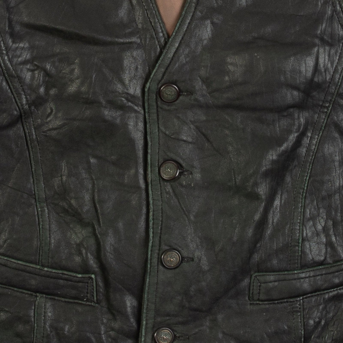 MEN'S VINTAGE 1990S LEATHER VEST JACKET - SMALL