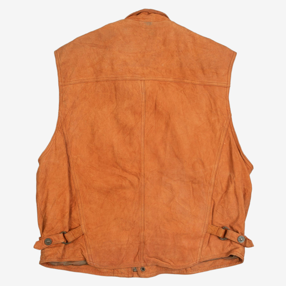 MEN'S VINTAGE 1980S LEATHER UTILITY VEST JACKET - LARGE