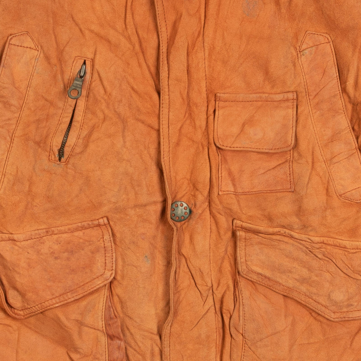 MEN'S VINTAGE 1980S LEATHER UTILITY VEST JACKET - LARGE