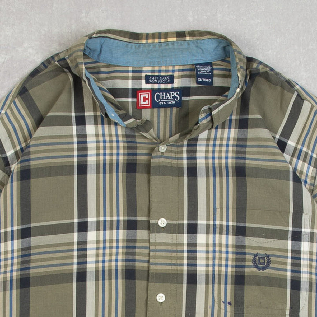 MEN'S VINTAGE CHAPS CHECKED LONG SLEEVE SHIRT - X-LARGE