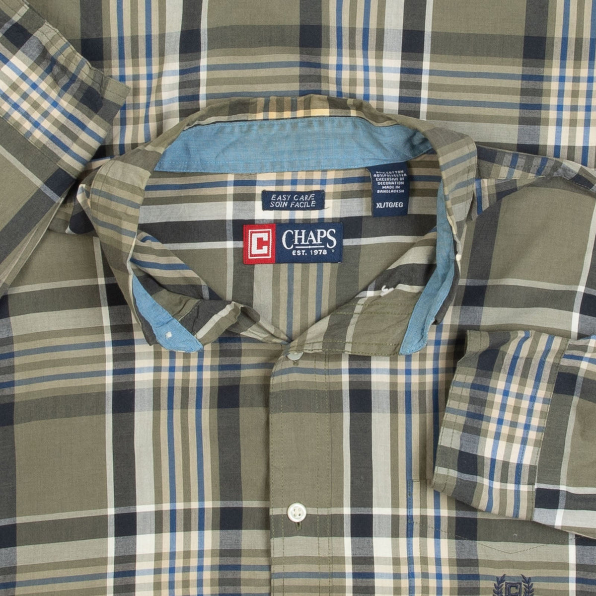 MEN'S VINTAGE CHAPS CHECKED LONG SLEEVE SHIRT - X-LARGE