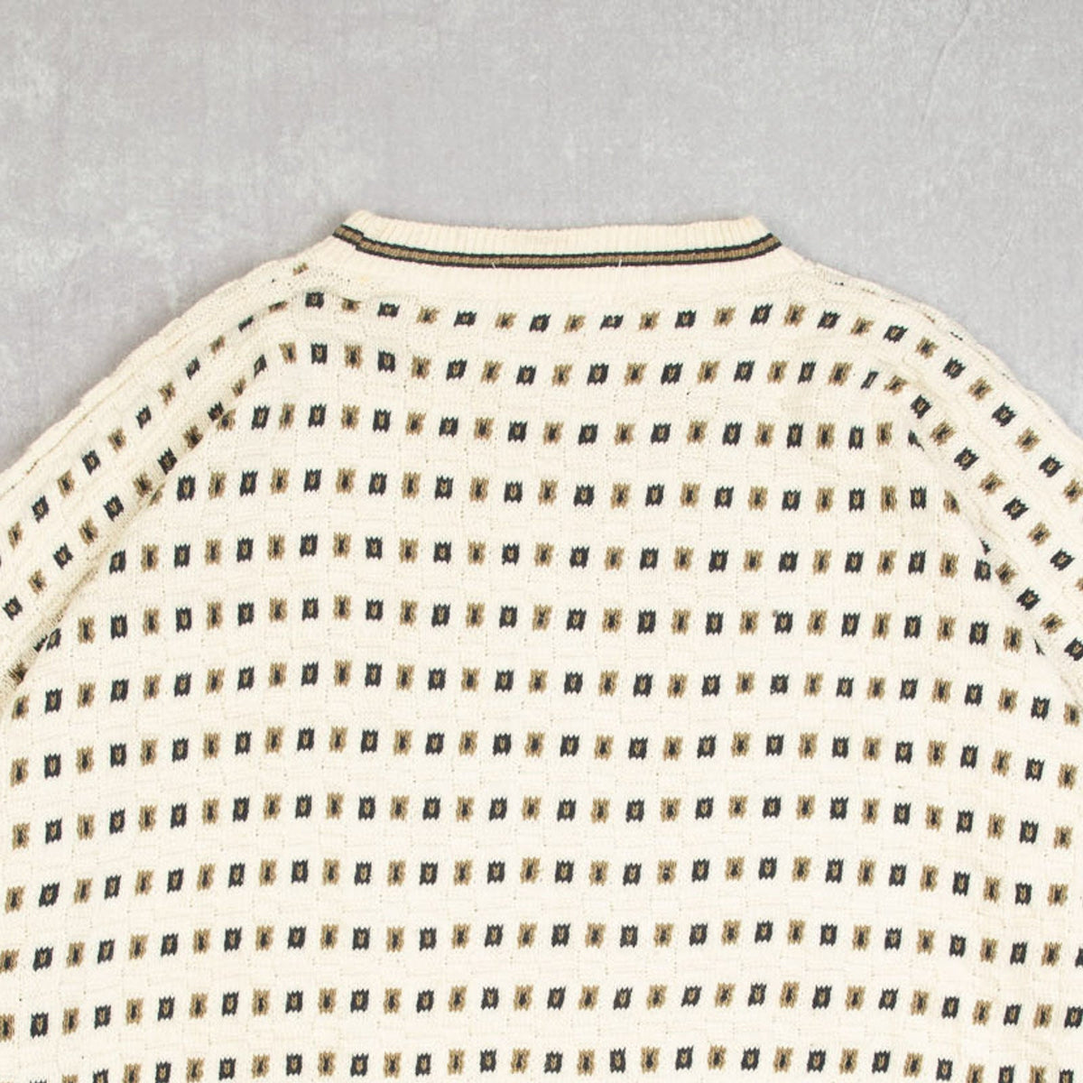 MEN'S VINTAGE 1990S STRUCTURED PATTERNED KNITTED JUMPER - X-LARGE