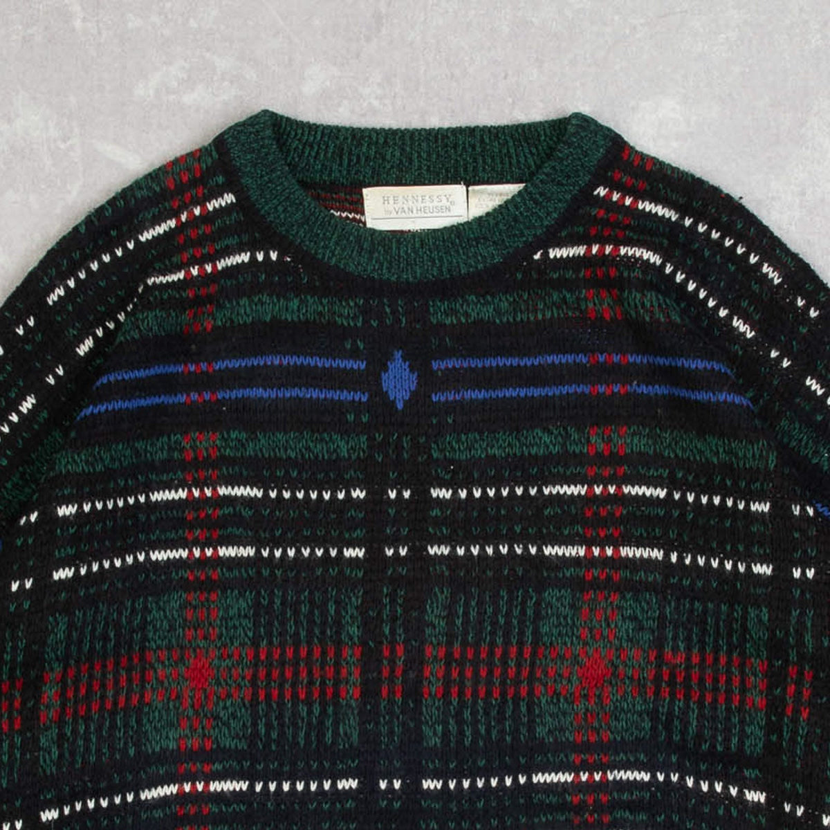 MEN'S VINTAGE 1990S CHECKED PATTERNED KNITTED JUMPER - X-LARGE
