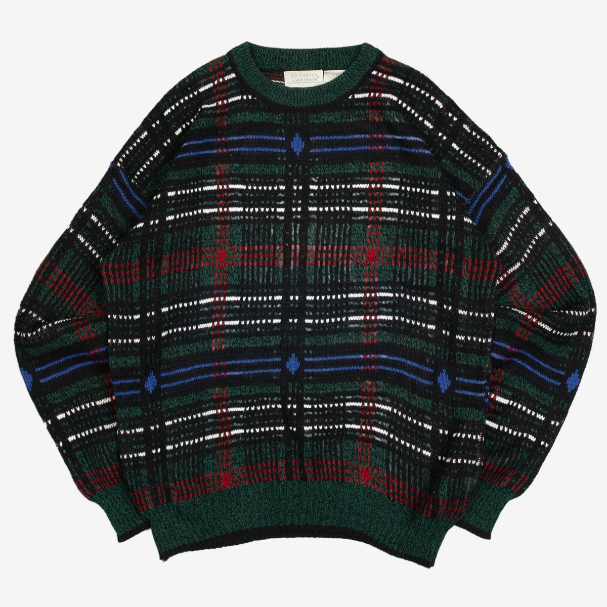 MEN'S VINTAGE 1990S CHECKED PATTERNED KNITTED JUMPER - X-LARGE