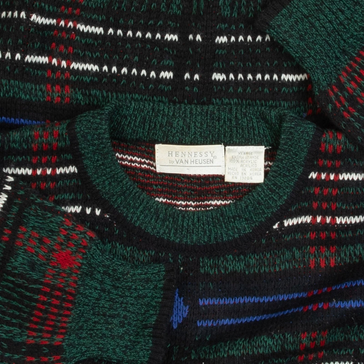 MEN'S VINTAGE 1990S CHECKED PATTERNED KNITTED JUMPER - X-LARGE