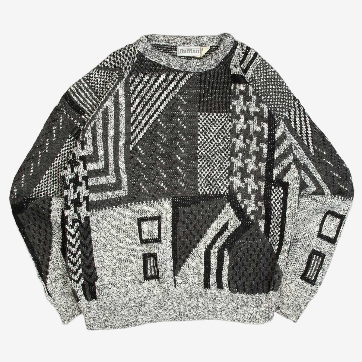 MEN'S VINTAGE 1980S PATTERNED KNITTED JUMPER - X-LARGE