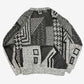 MEN'S VINTAGE 1980S PATTERNED KNITTED JUMPER - X-LARGE