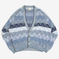 MEN'S VINTAGE 1980S STRUCTURED PATTERNED KNITTED CARDIGAN - XXX-LARGE