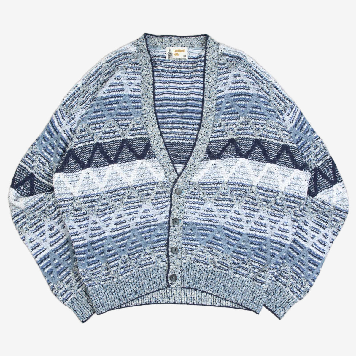 MEN'S VINTAGE 1980S STRUCTURED PATTERNED KNITTED CARDIGAN - XXX-LARGE