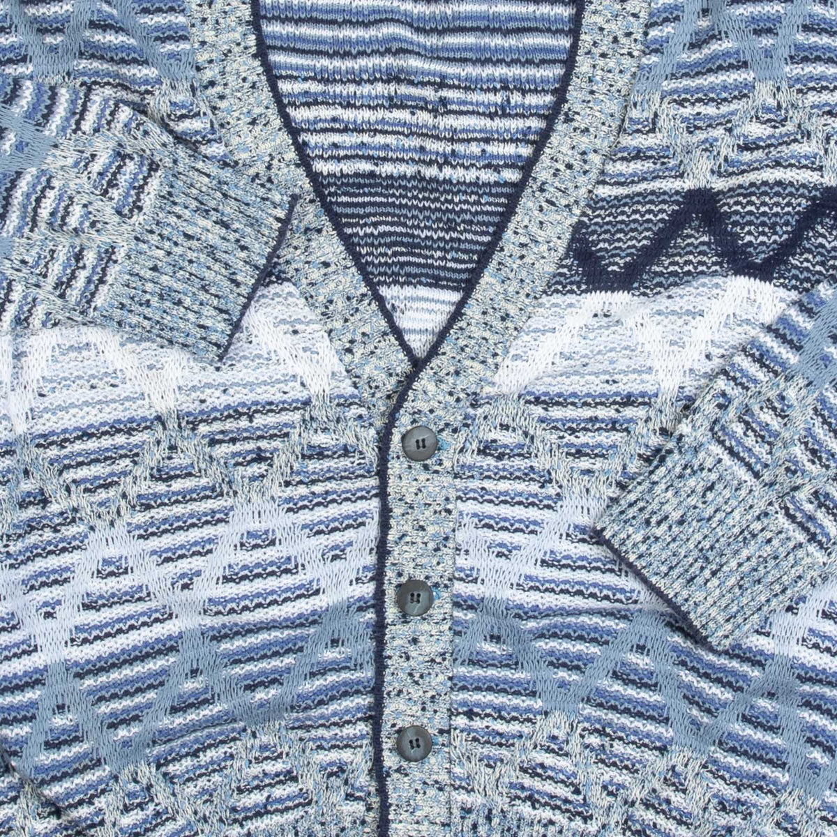 MEN'S VINTAGE 1980S STRUCTURED PATTERNED KNITTED CARDIGAN - XXX-LARGE