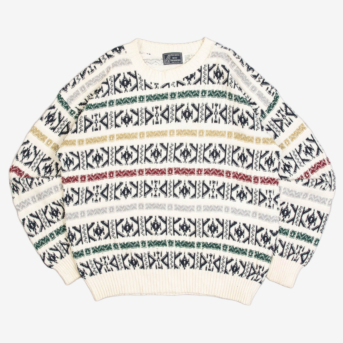 MEN'S VINTAGE 1990S STRUCTURED PATTERNED KNITTED JUMPER - LARGE