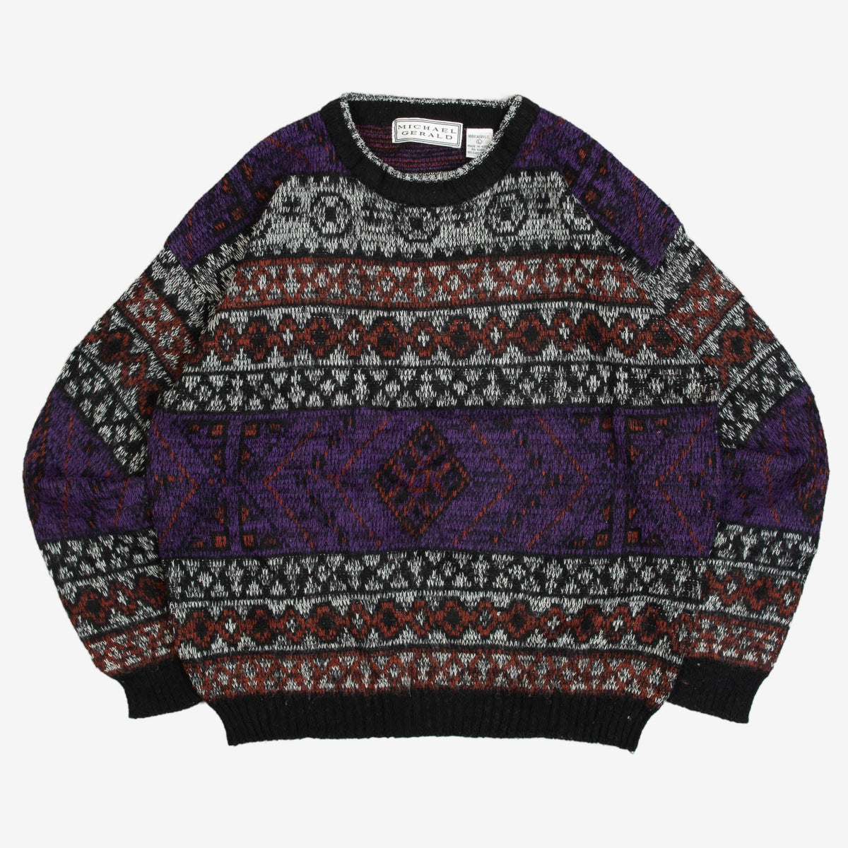 WOMEN'S VINTAGE 1990S PATTERNED KNITTED JUMPER - LARGE