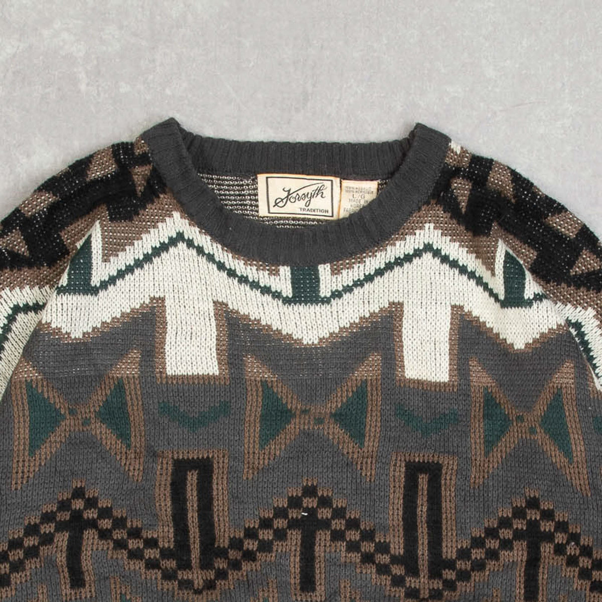 MEN'S VINTAGE 1990S PATTERNED KNITTED JUMPER - LARGE