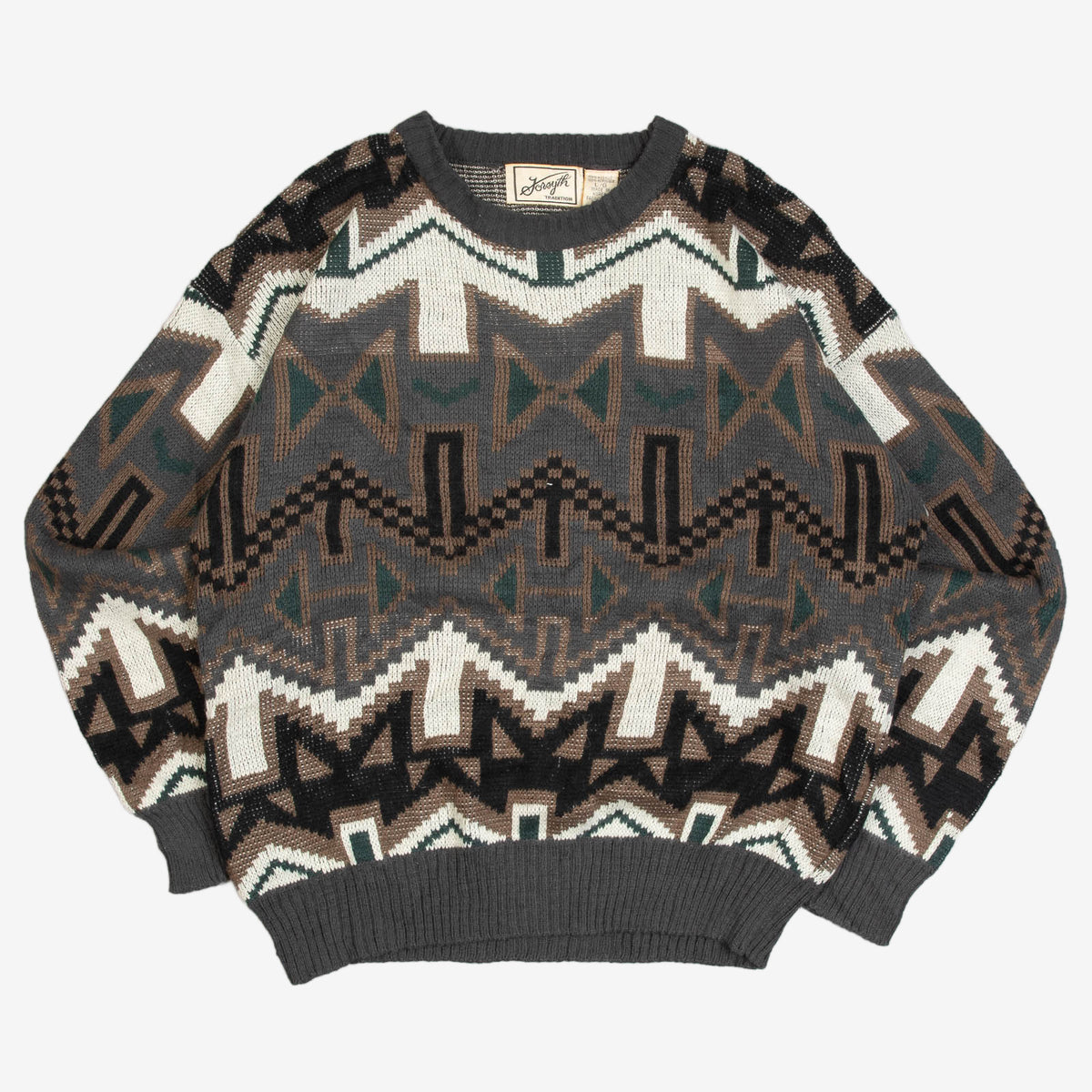 MEN'S VINTAGE 1990S PATTERNED KNITTED JUMPER - LARGE