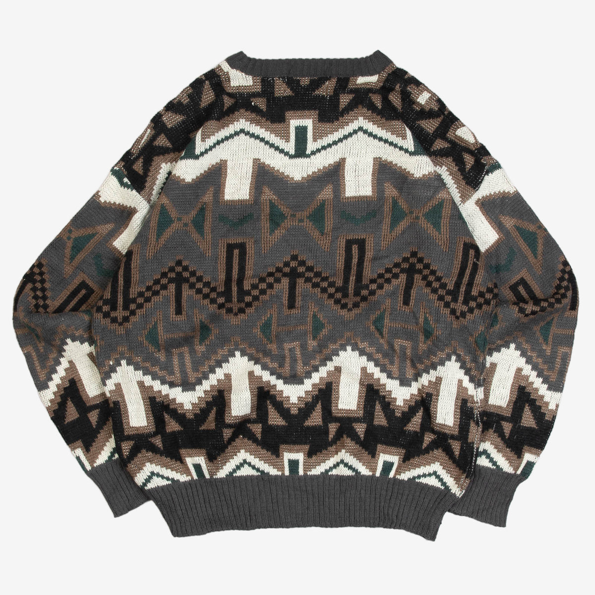 MEN'S VINTAGE 1990S PATTERNED KNITTED JUMPER - LARGE