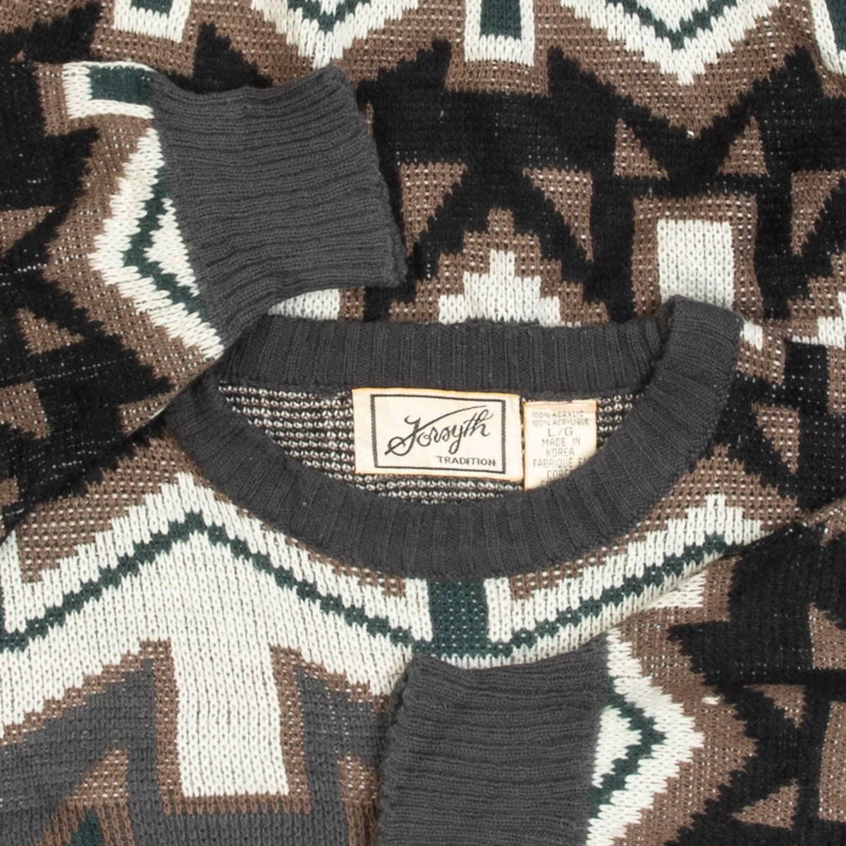 MEN'S VINTAGE 1990S PATTERNED KNITTED JUMPER - LARGE