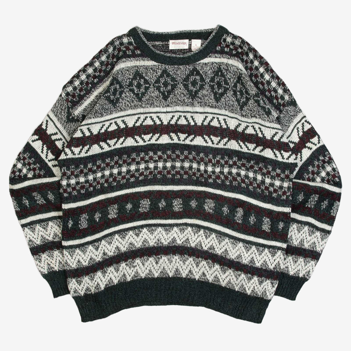 MEN'S VINTAGE 1990S PATTERNED KNITTED JUMPER - X-LARGE