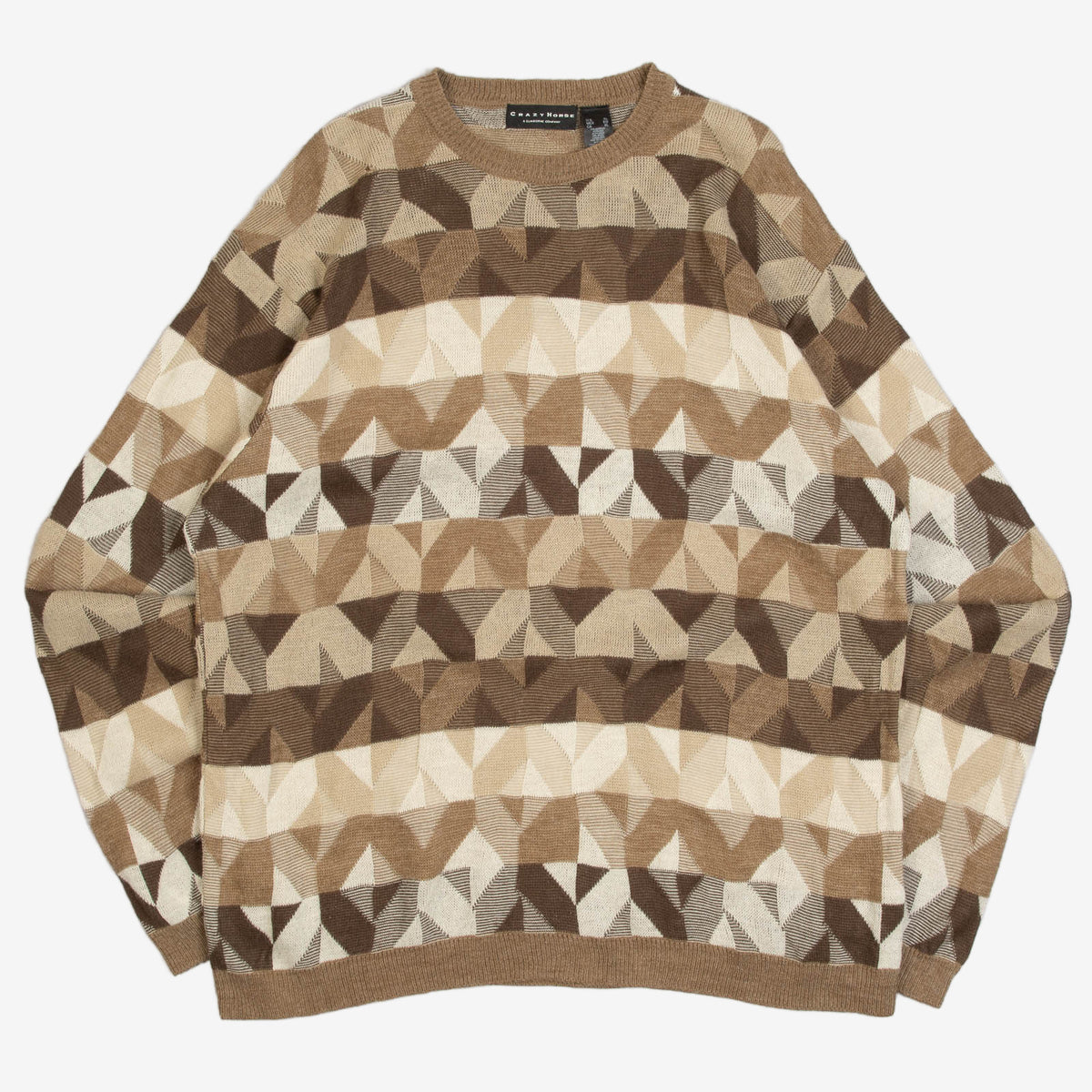 MEN'S VINTAGE 1990S PATTERNED KNITTED JUMPER - X-LARGE