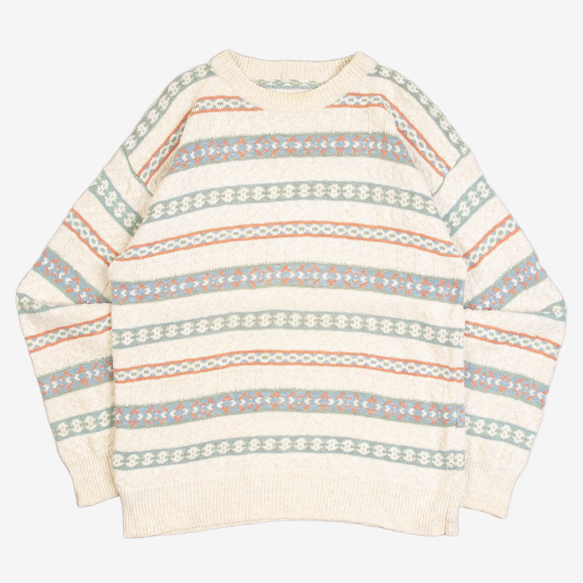 MEN'S VINTAGE 1990S STRUCTURED PATTERNED KNITTED JUMPER - X-LARGE