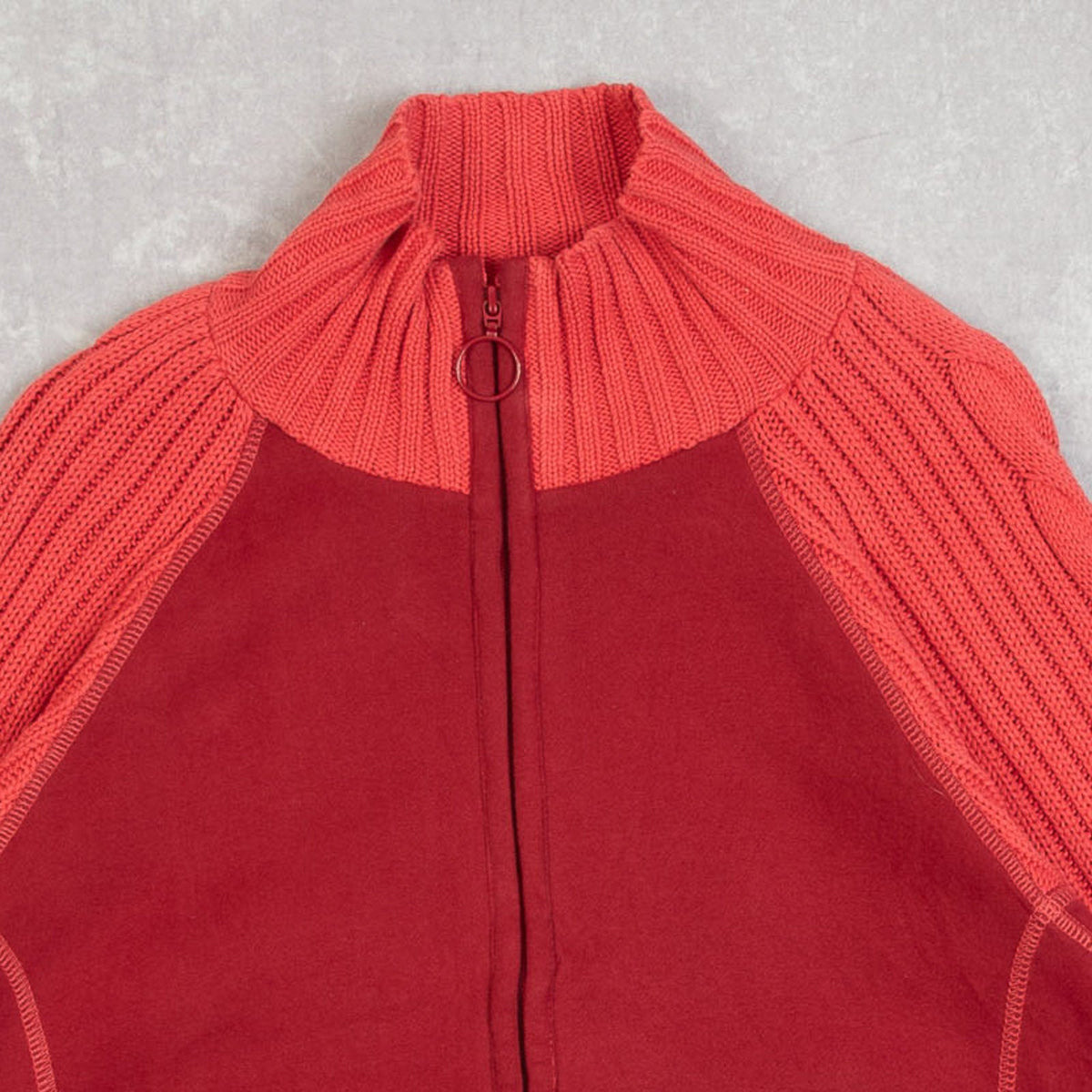 WOMEN'S VINTAGE 1990S COLUMBIA FULL ZIP MOCK NECK KNITTED CARDIGAN - LARGE