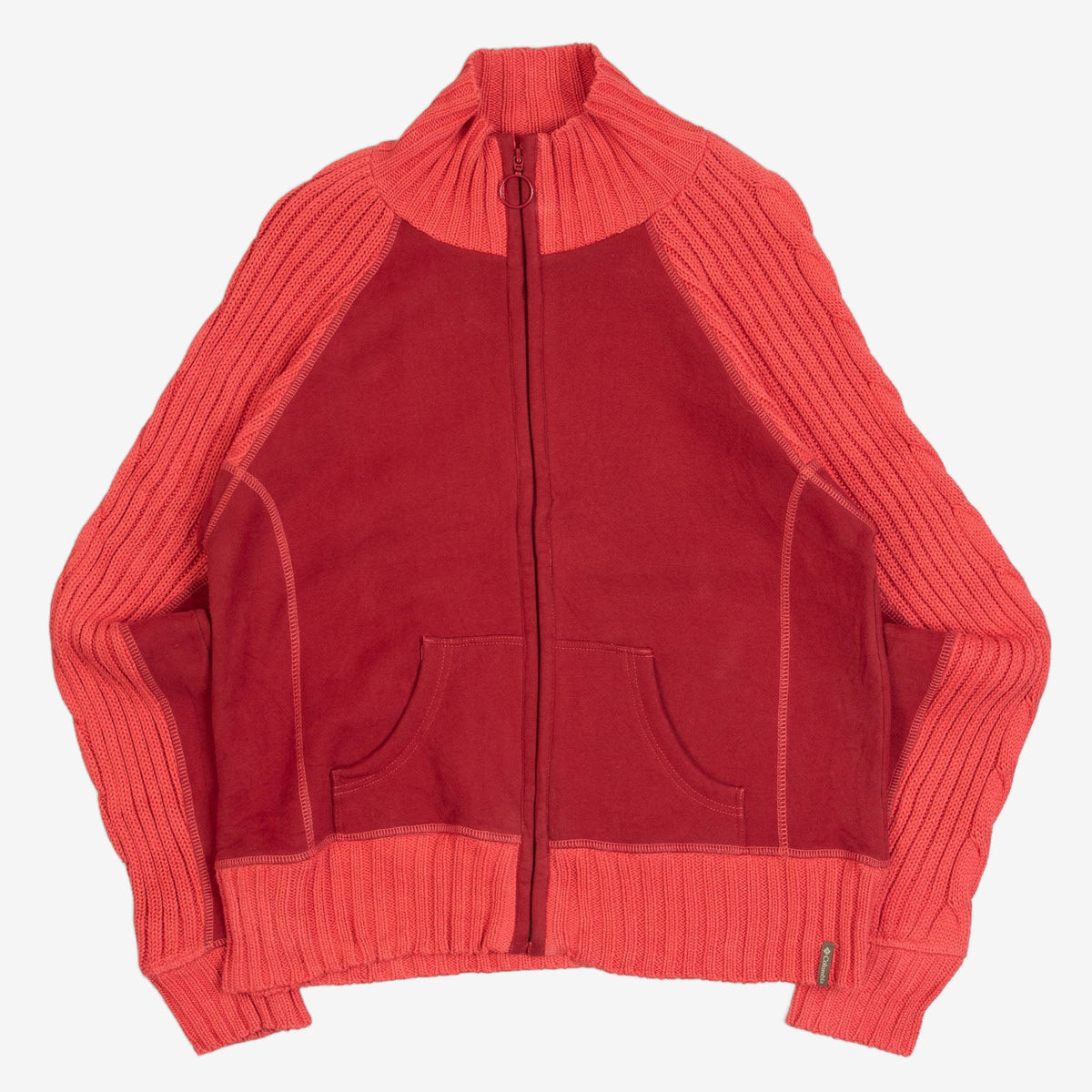 WOMEN'S VINTAGE 1990S COLUMBIA FULL ZIP MOCK NECK KNITTED CARDIGAN - LARGE