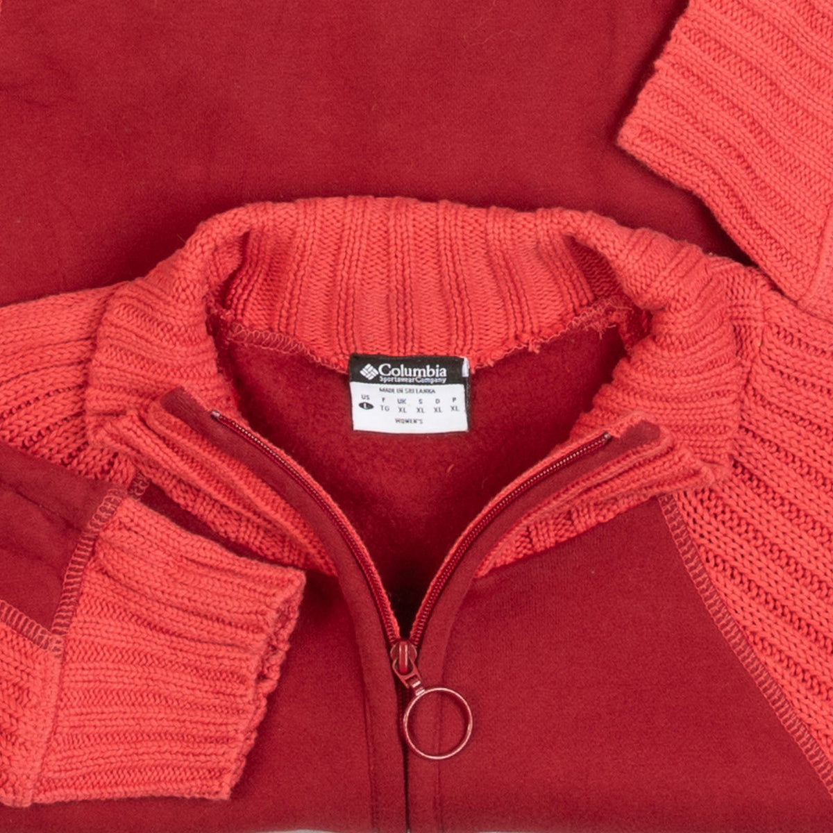 WOMEN'S VINTAGE 1990S COLUMBIA FULL ZIP MOCK NECK KNITTED CARDIGAN - LARGE