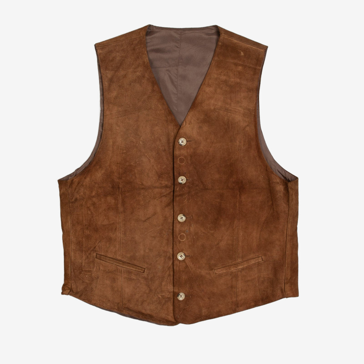 MEN'S VINTAGE 1990S SUEDE LEATHER VEST JACKET - MEDIUM