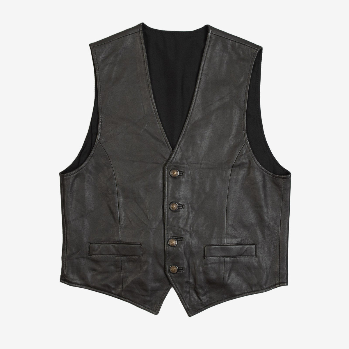 MEN'S VINTAGE 1990S LEATHER VEST JACKET - SMALL