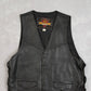 MEN'S VINTAGE 1990S LEATHER VEST JACKET - X-LARGE