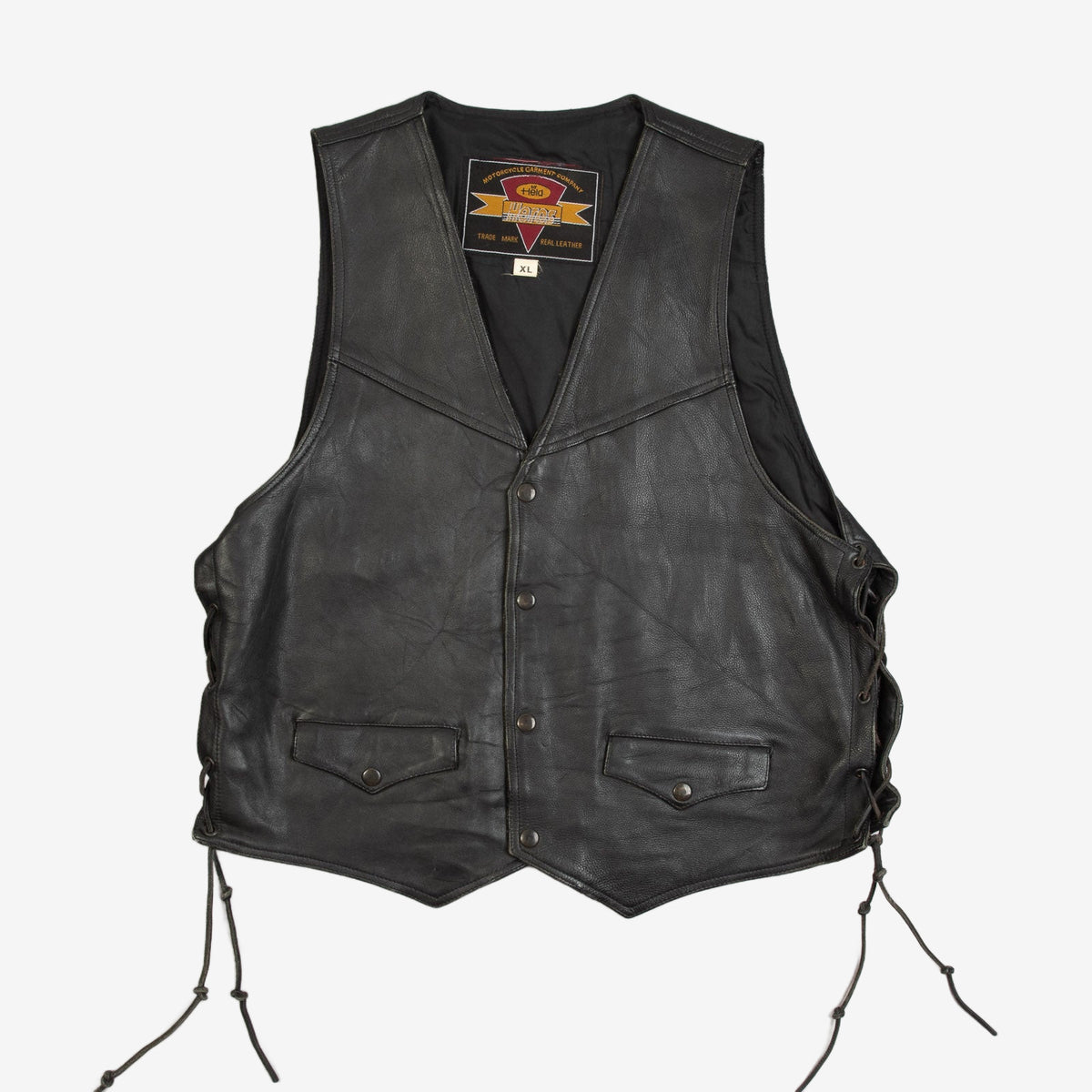 MEN'S VINTAGE 1990S LEATHER VEST JACKET - X-LARGE