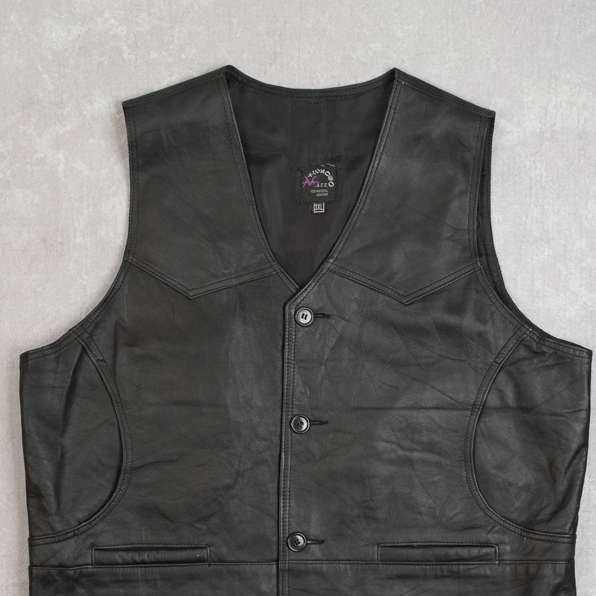 MEN'S VINTAGE 1990S LEATHER VEST JACKET - X-LARGE