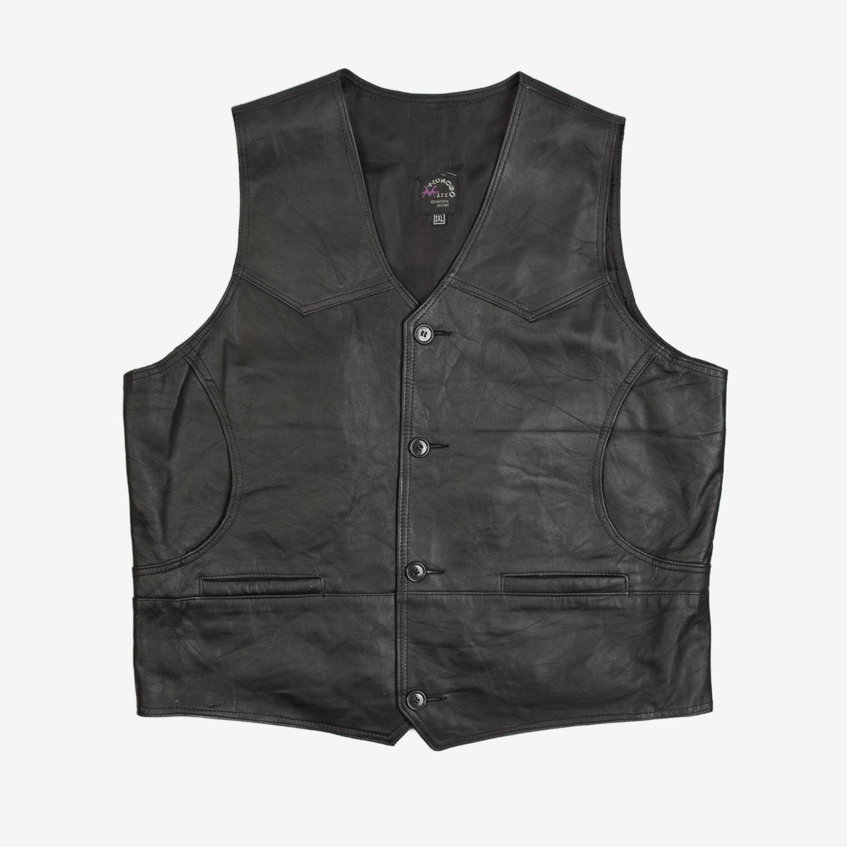 MEN'S VINTAGE 1990S LEATHER VEST JACKET - X-LARGE