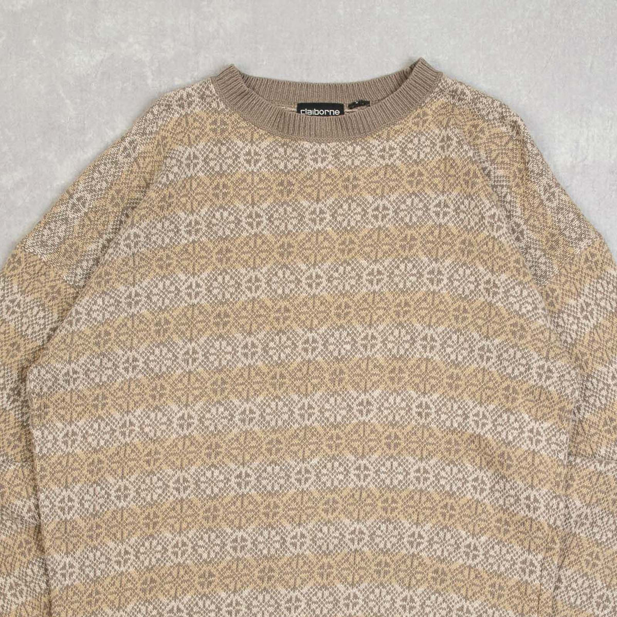 MEN'S VINTAGE 1990S PATTERNED KNITTED JUMPER - LARGE