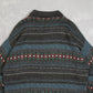 MEN'S VINTAGE 1990S PATTERNED KNITTED POLO JUMPER - LARGE