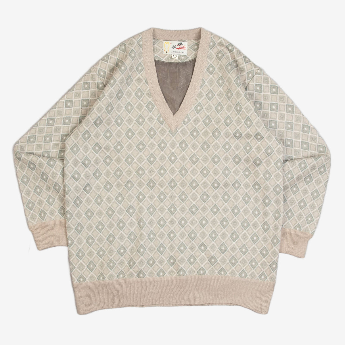 WOMEN'S VINTAGE 1990S DIAMOND PATTERNED KNITTED JUMPER - MEDIUM