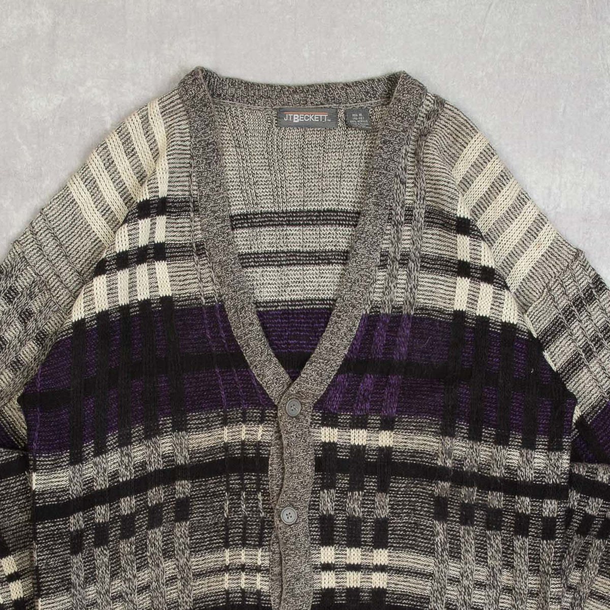 MEN'S VINTAGE 1990S STRUCTURED CHECKED KNITTED CARDIGAN - X-LARGE