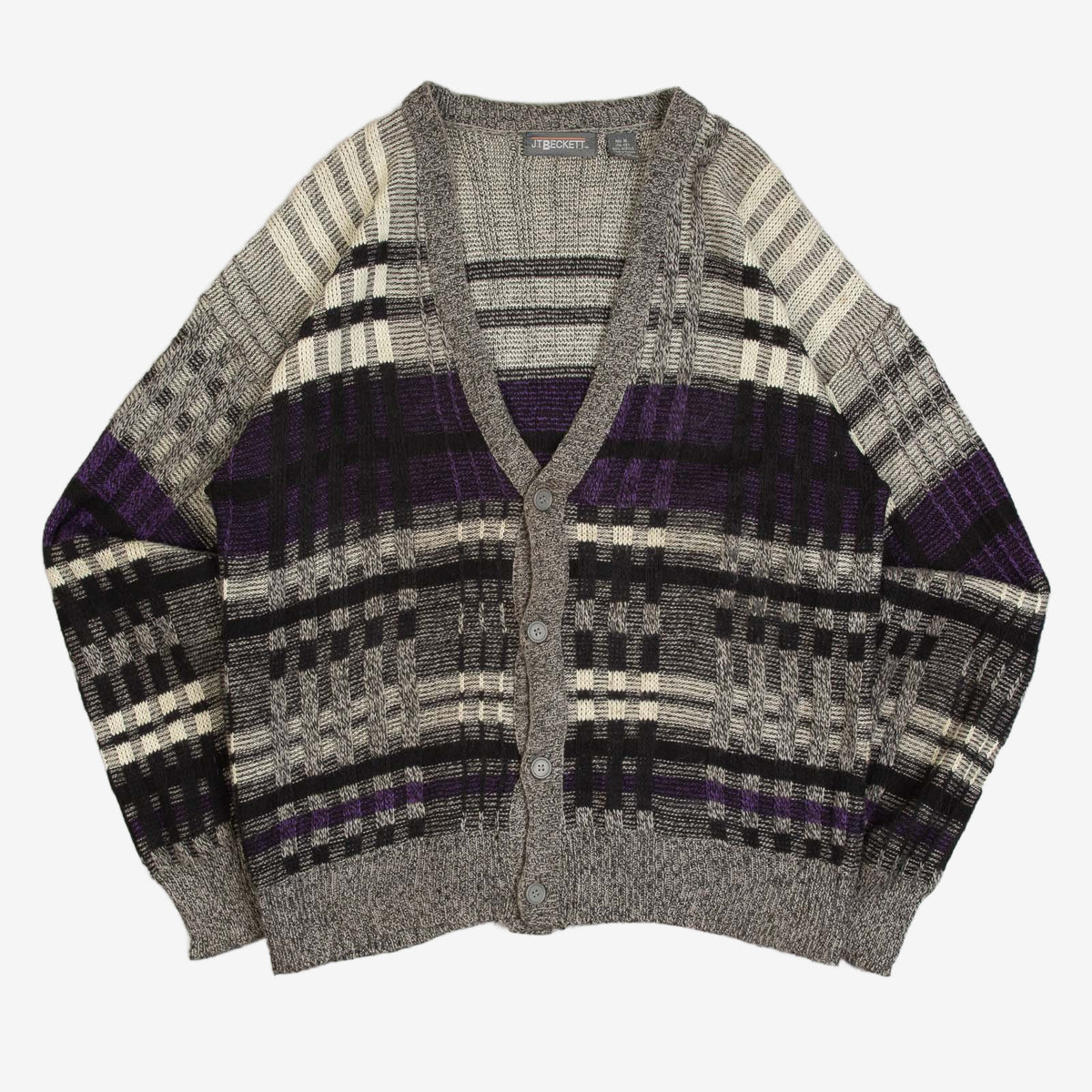 MEN'S VINTAGE 1990S STRUCTURED CHECKED KNITTED CARDIGAN - X-LARGE