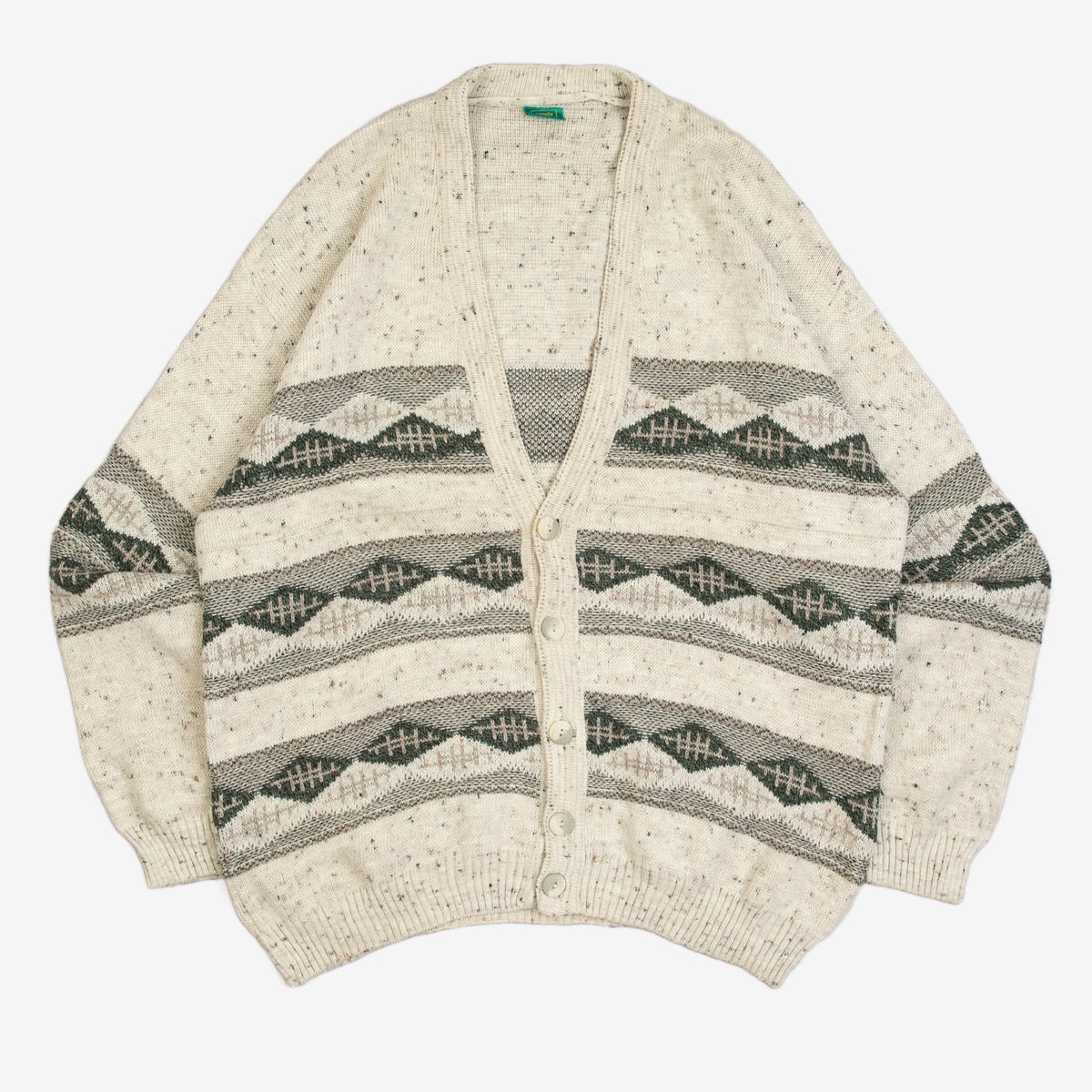 MEN'S VINTAGE 1990S PATTERNED KNITTED CARDIGAN - LARGE