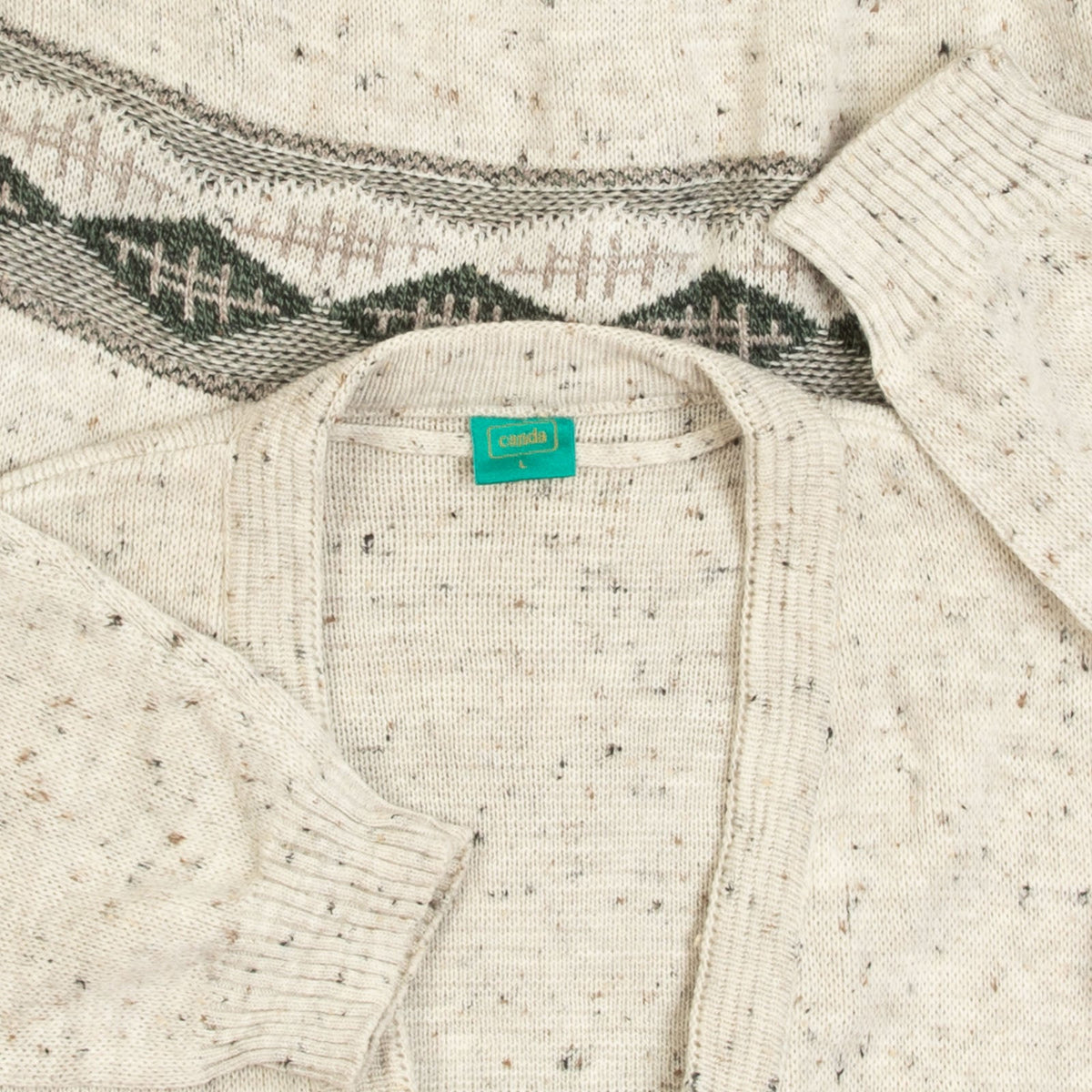 MEN'S VINTAGE 1990S PATTERNED KNITTED CARDIGAN - LARGE