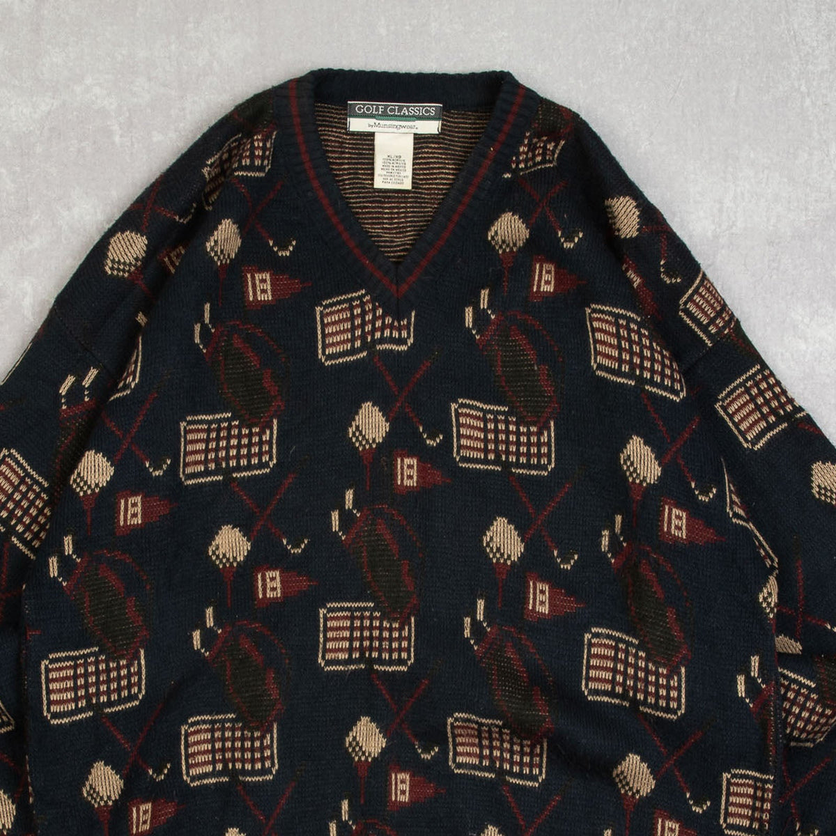 MEN'S VINTAGE 1990S PATTERNED KNITTED JUMPER - X-LARGE