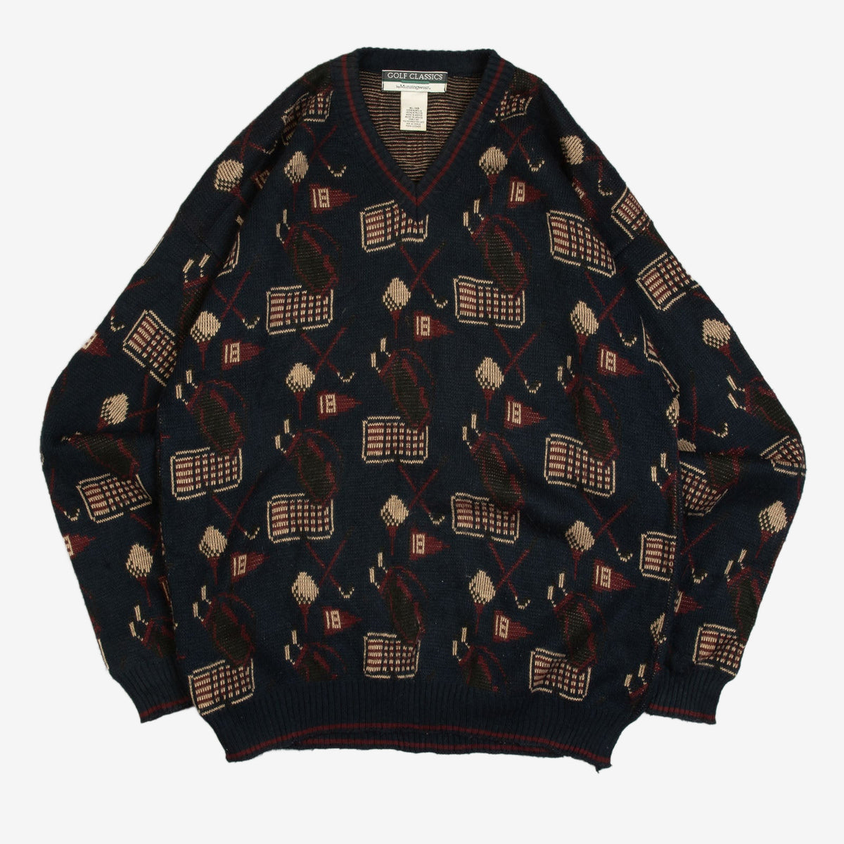 MEN'S VINTAGE 1990S PATTERNED KNITTED JUMPER - X-LARGE