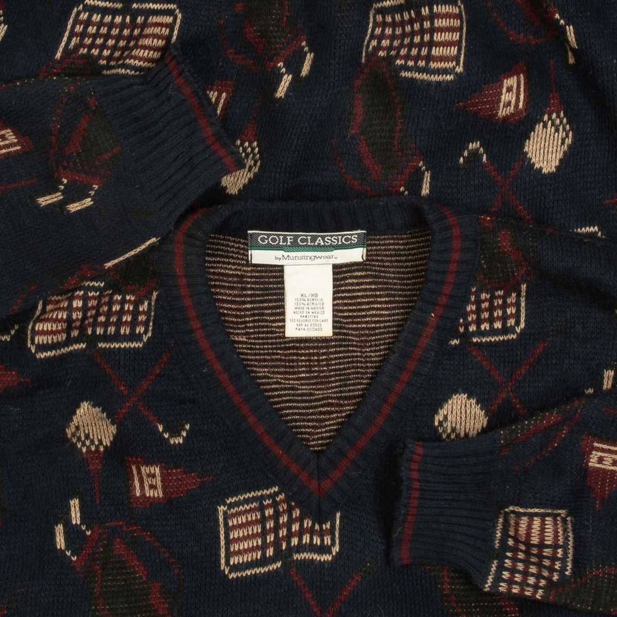 MEN'S VINTAGE 1990S PATTERNED KNITTED JUMPER - X-LARGE