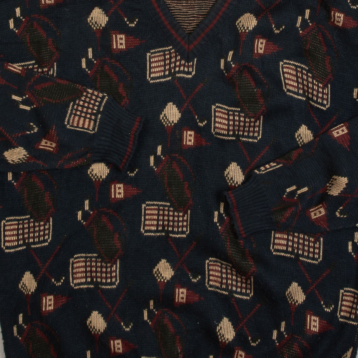 MEN'S VINTAGE 1990S PATTERNED KNITTED JUMPER - X-LARGE