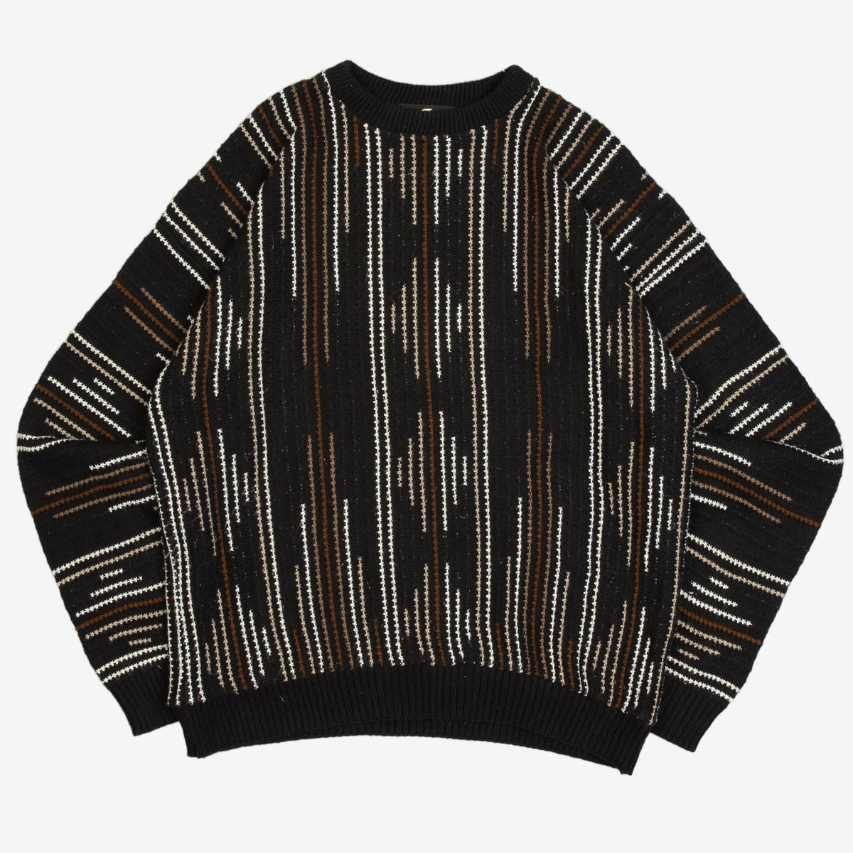 MEN'S VINTAGE 1980S STRUCTURED PATTERNED KNITTED JUMPER - LARGE