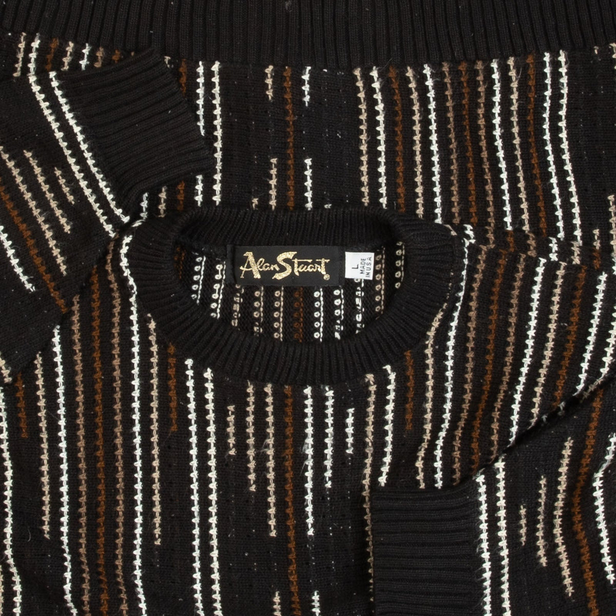 MEN'S VINTAGE 1980S STRUCTURED PATTERNED KNITTED JUMPER - LARGE