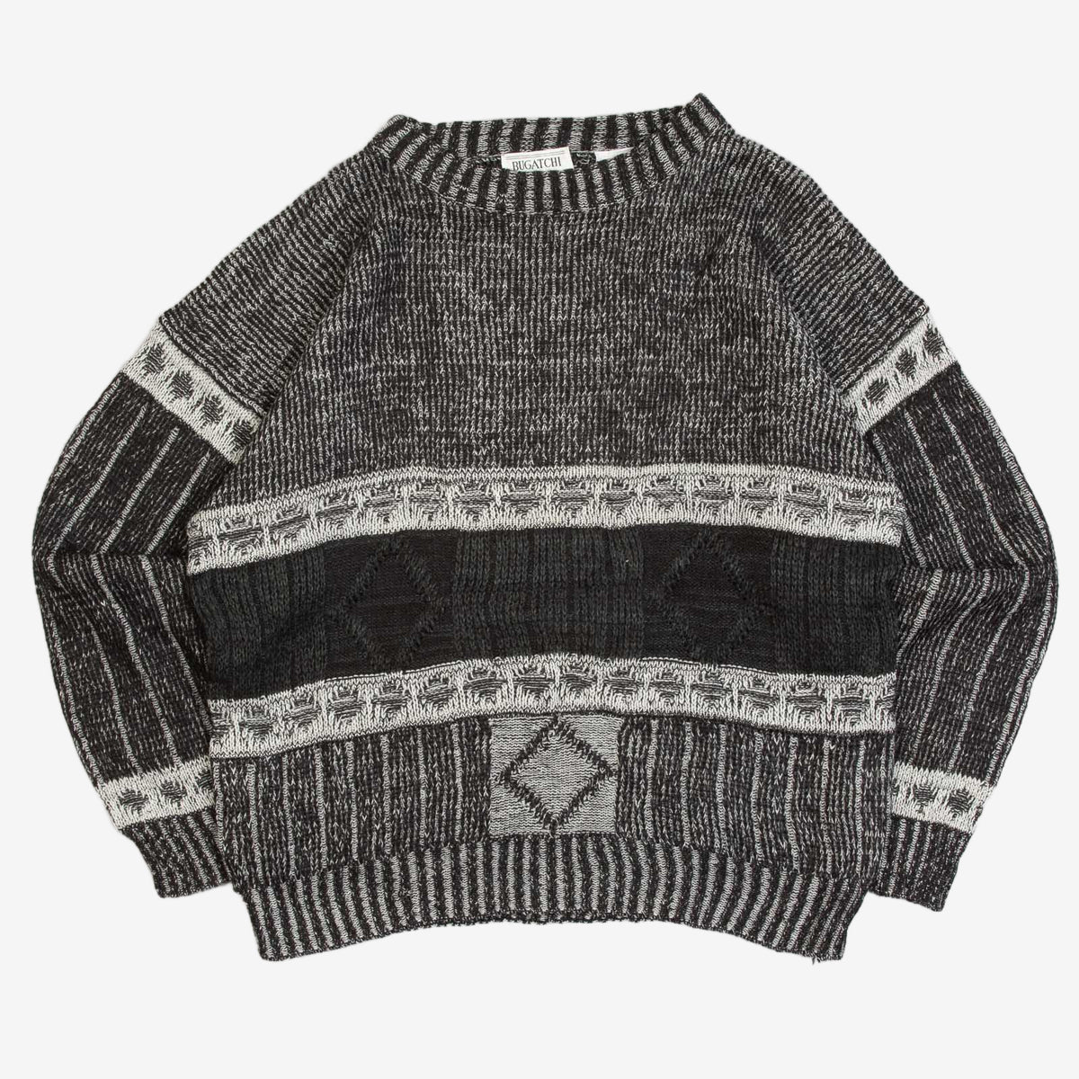 MEN'S VINTAGE 1980S PATTERNED KNITTED JUMPER - LARGE