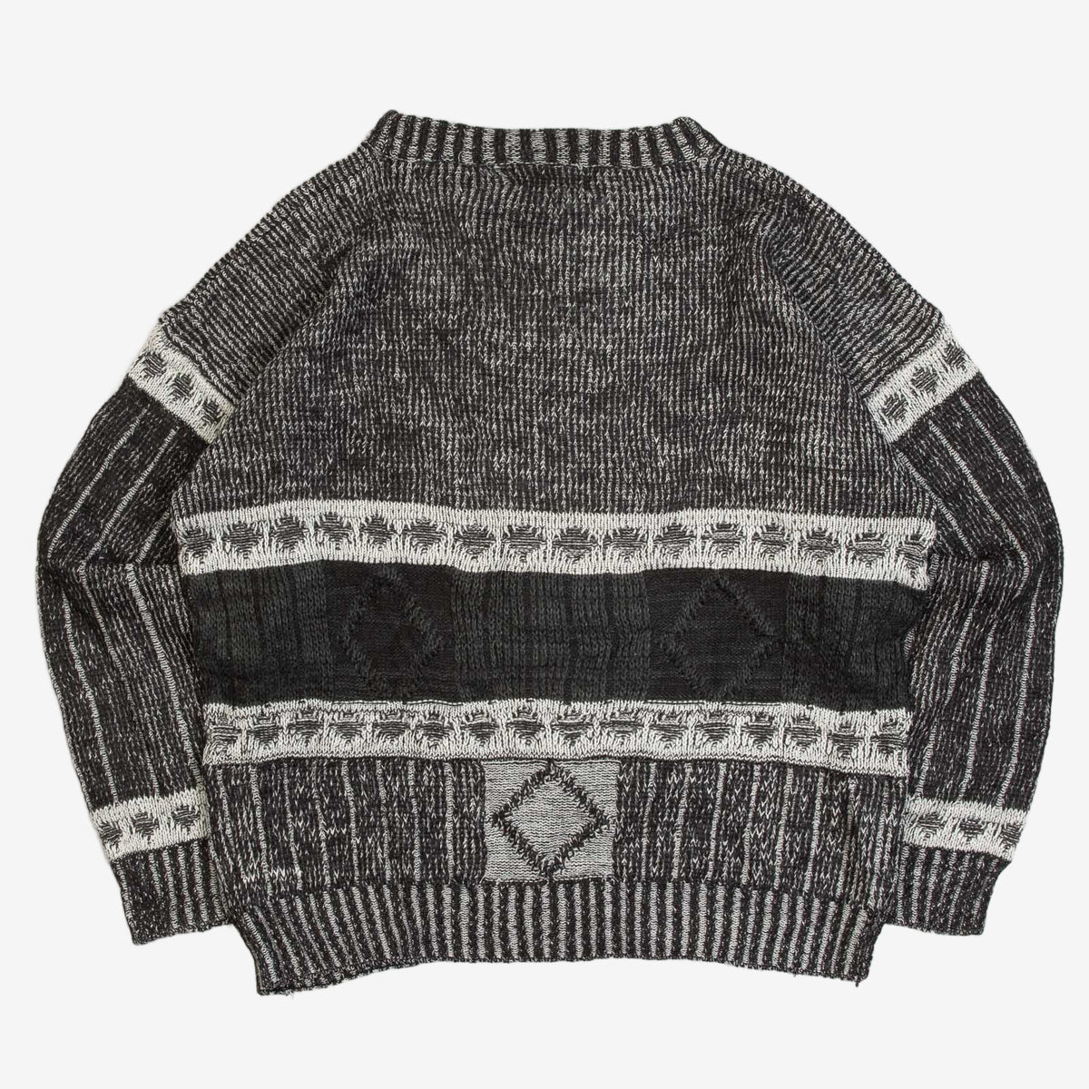 MEN'S VINTAGE 1980S PATTERNED KNITTED JUMPER - LARGE
