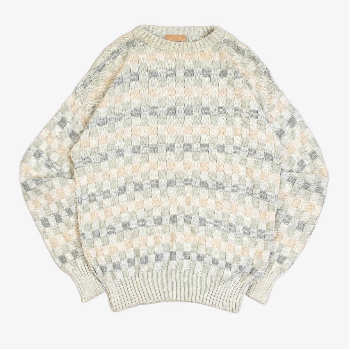 MEN'S VINTAGE 1990S STRUCTURED PATTERNED KNITTED JUMPER - SMALL