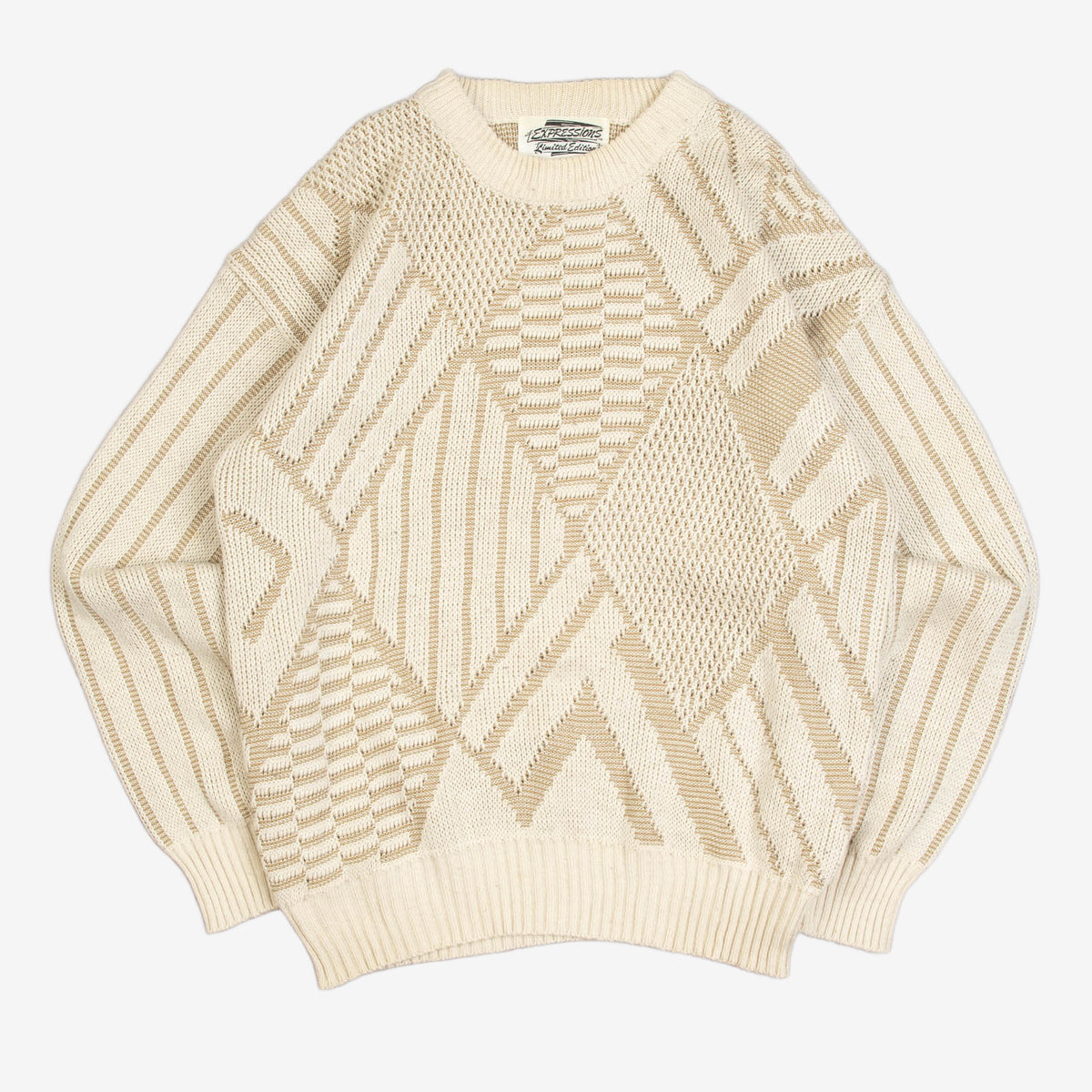 WOMEN'S VINTAGE 1990S STRUCTURED PATTERNED KNITTED JUMPER - LARGE