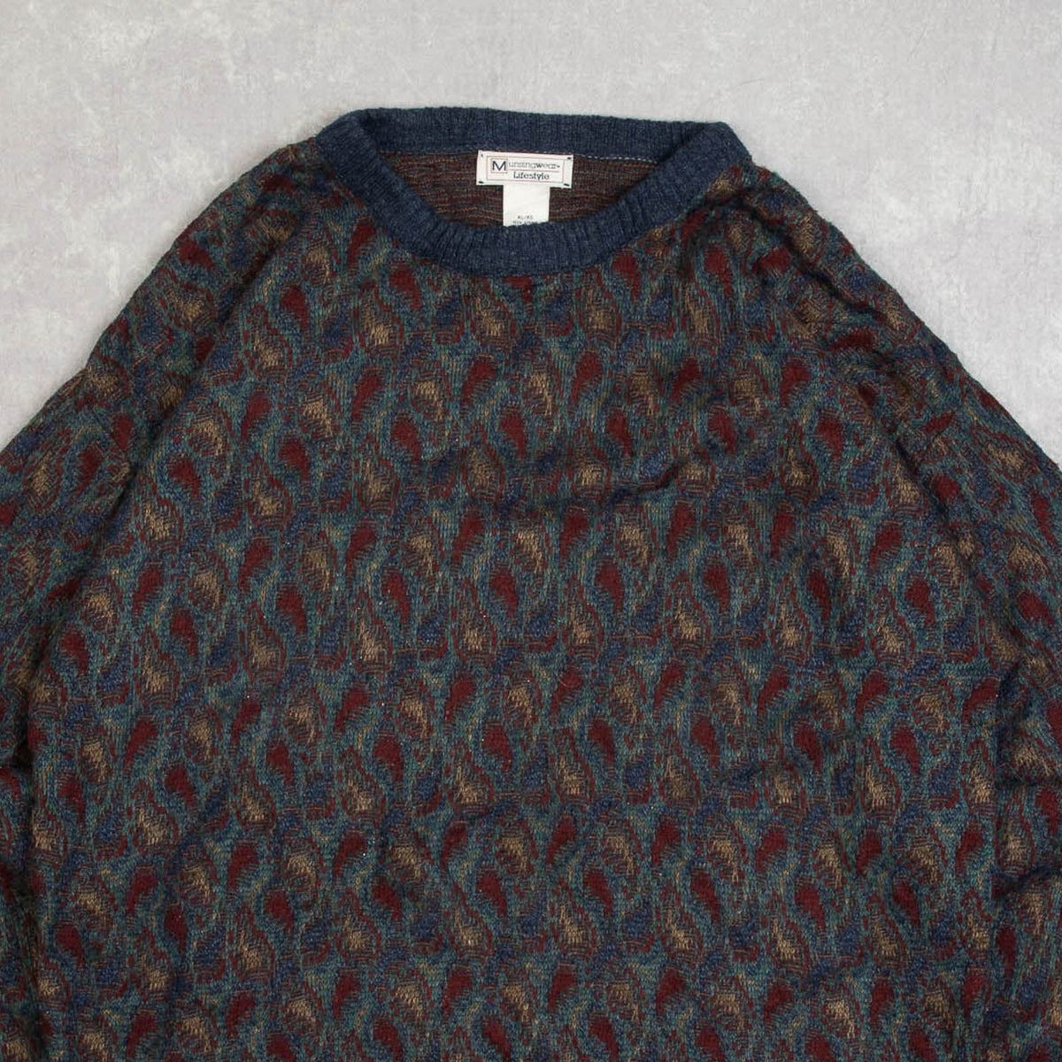 MEN'S VINTAGE 1990S PATTERNED KNITTED JUMPER - X-LARGE